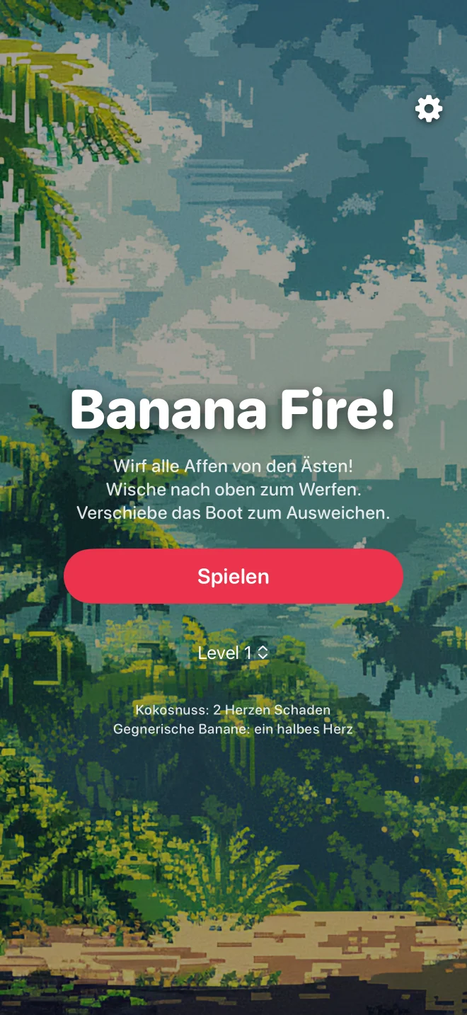 Startbildschirm von Banana Fire!